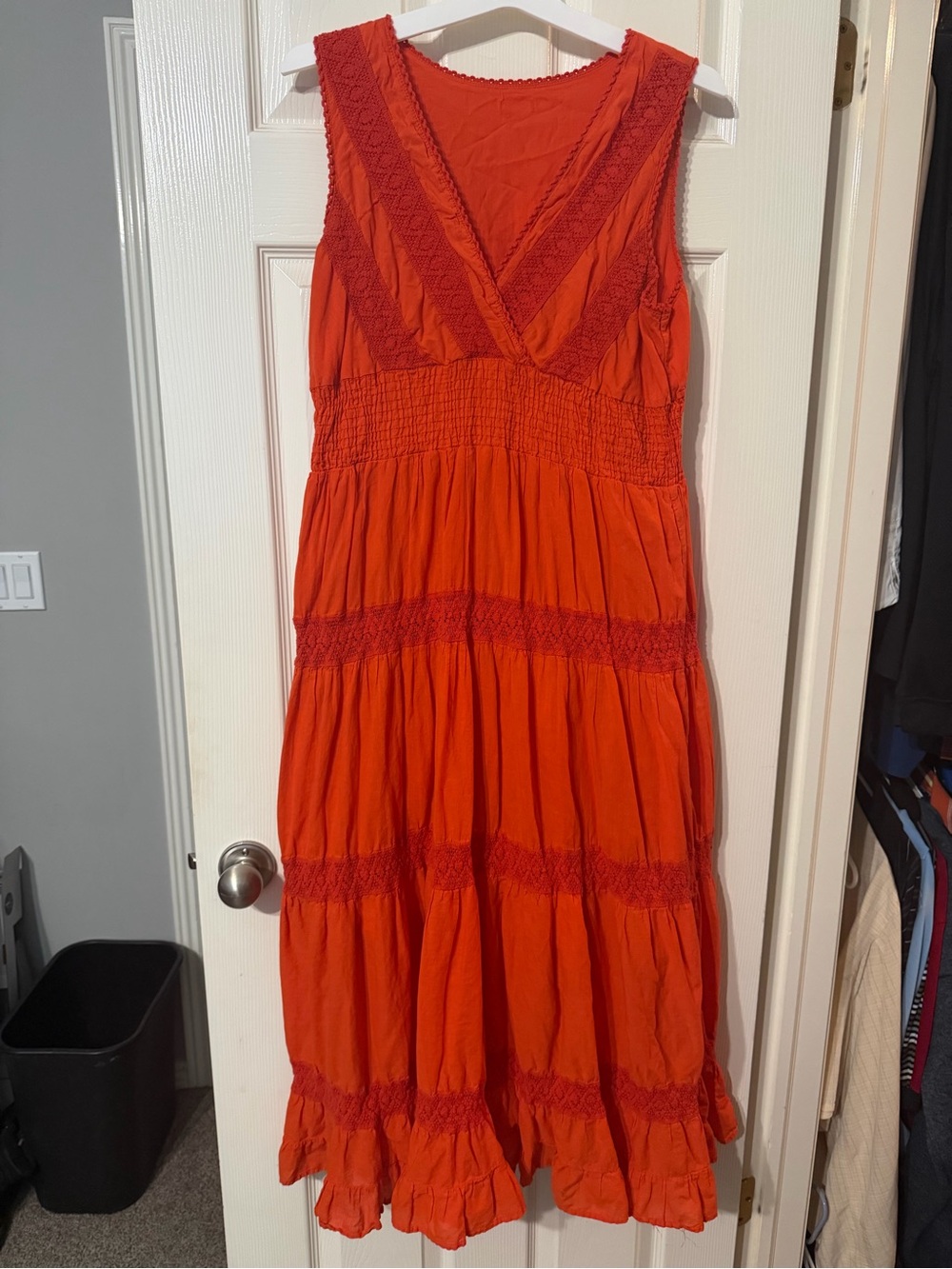 Women's Orange Sleeveless V-Neck Tiered Dress